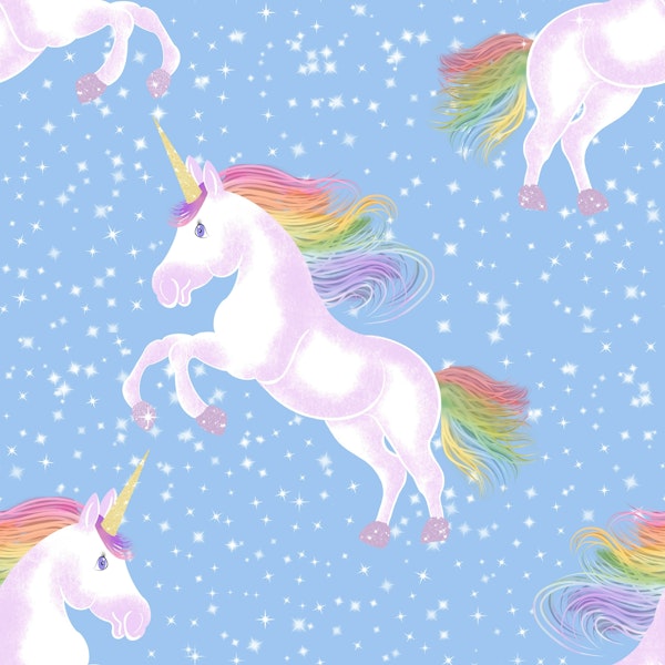 Jumping Rainbow Unicorn on Light Blue