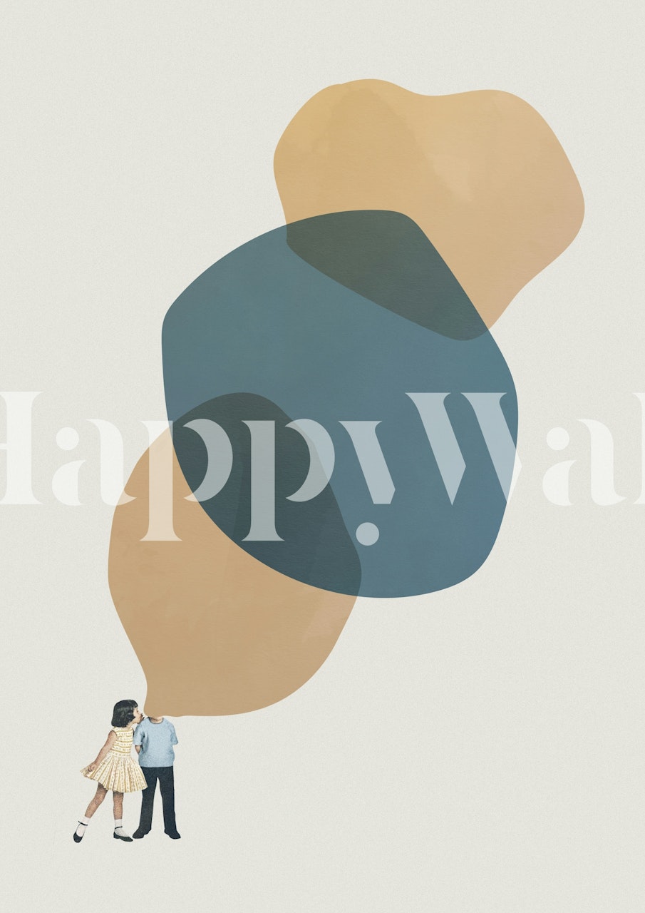 Minimalist abstract wall mural with earthy shapes and a silhouette of a couple