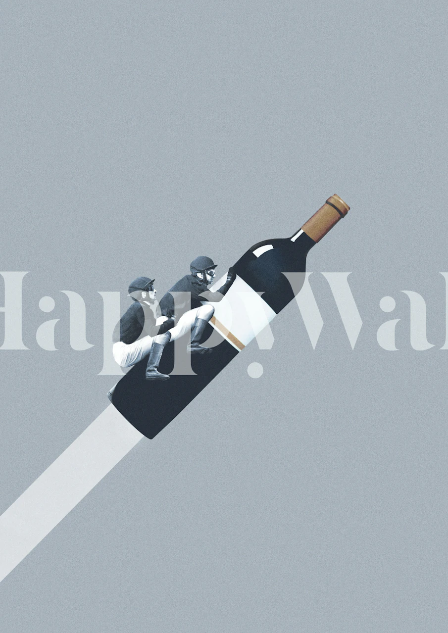 Surreal wall mural with miniature figures riding on a cigarette