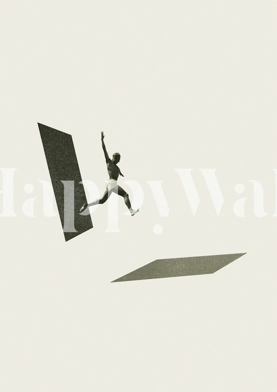 Abstract jumping figure with geometric shapes wallpaper