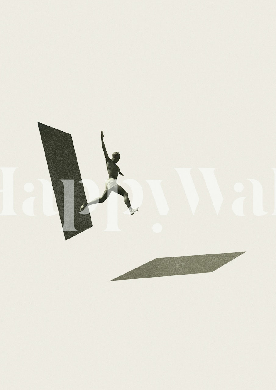 Abstract jumping figure with geometric shapes wallpaper