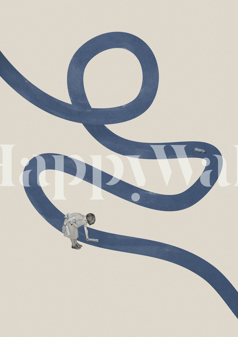 Minimalist river mural with abstract figure