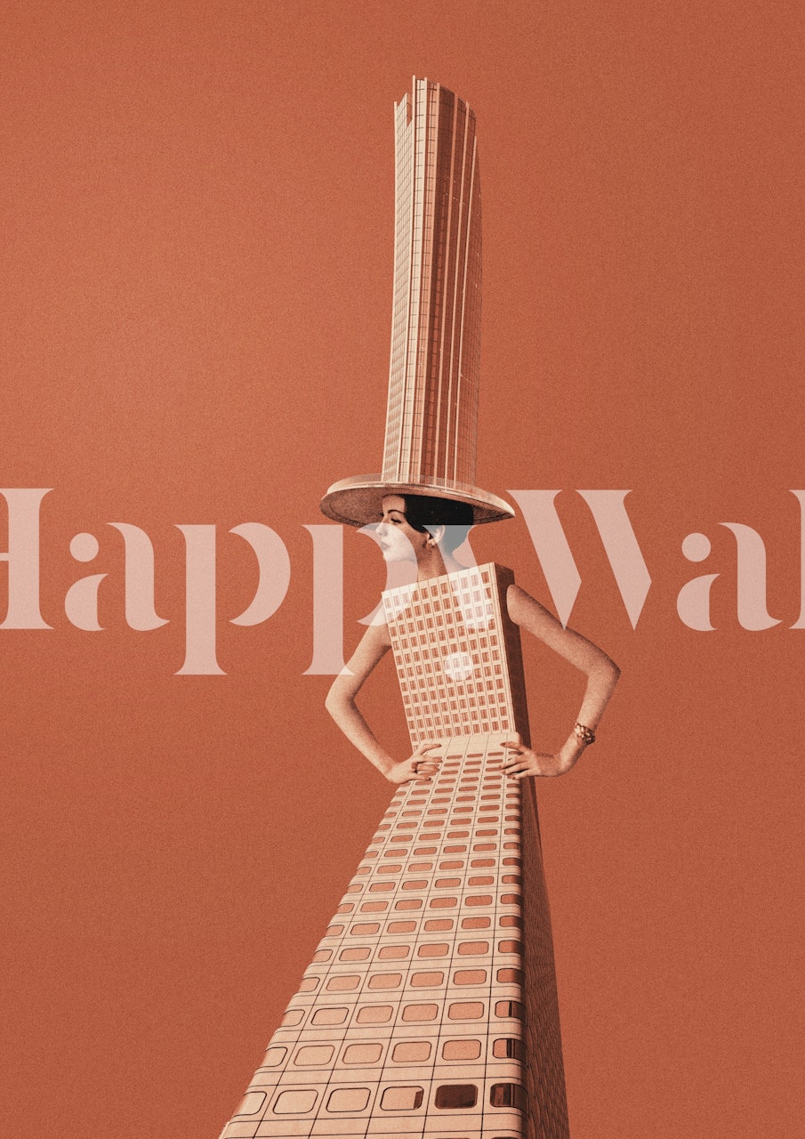 Mural moderno de inspiração urbana City Girl com elementos arquitetônicos