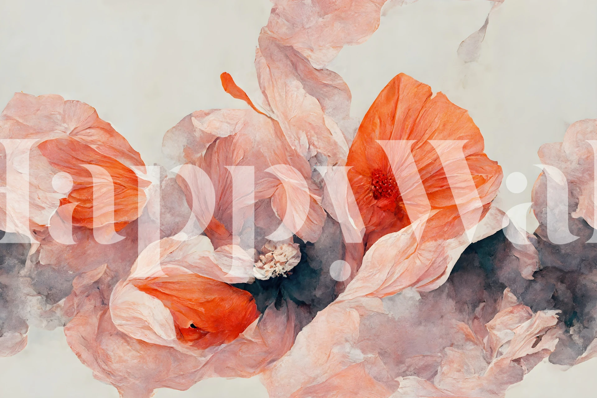 Papier peint fleurs de saumon avec des fleurs rose tendre et ivoire