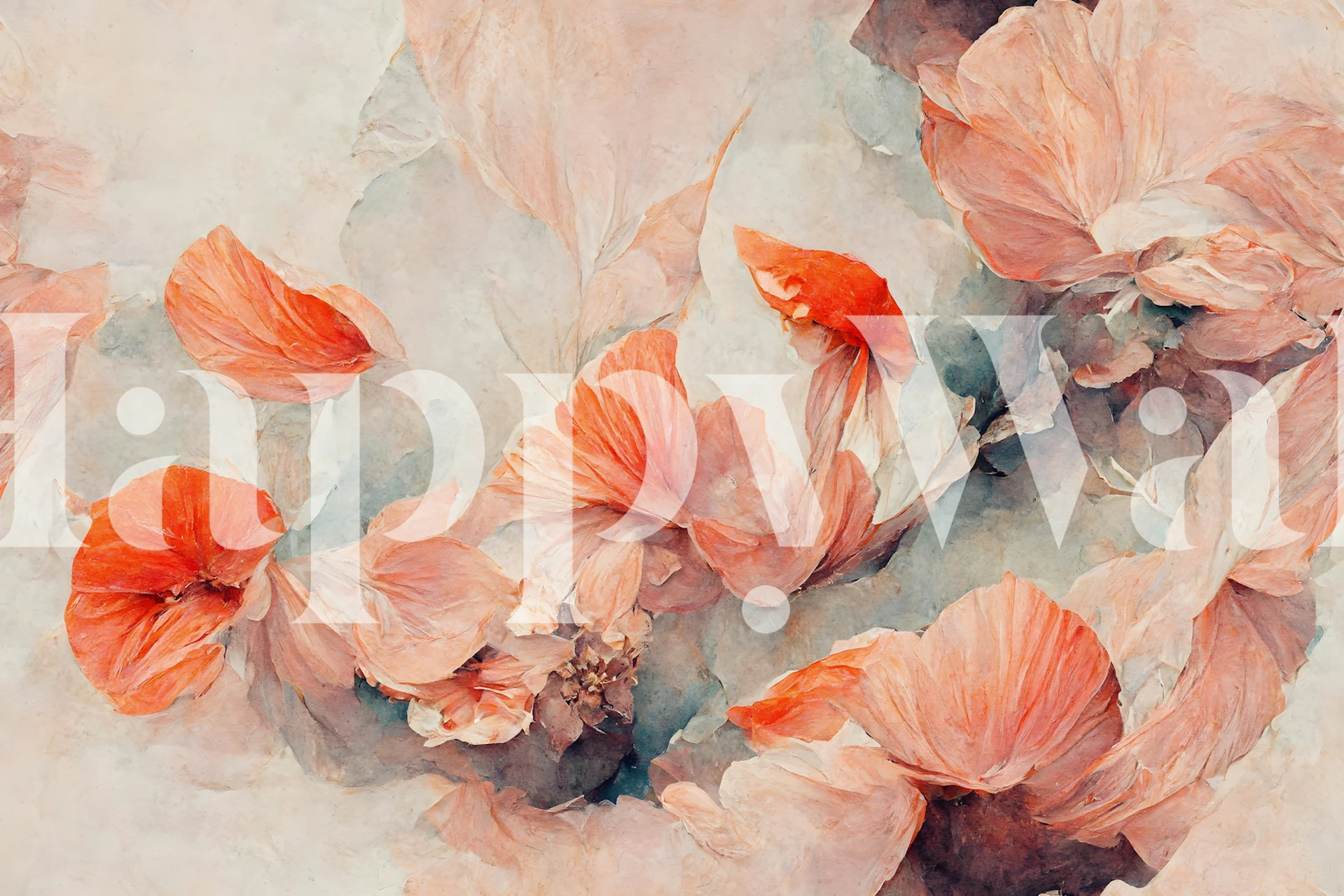 Watercolor floral design featuring coral and peach flowers wallpaper