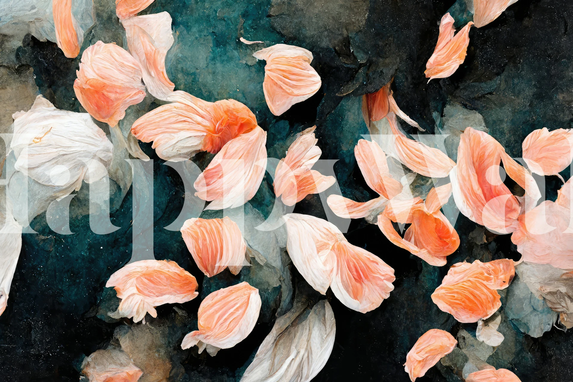 Salmon floral petals on dark background wallpaper