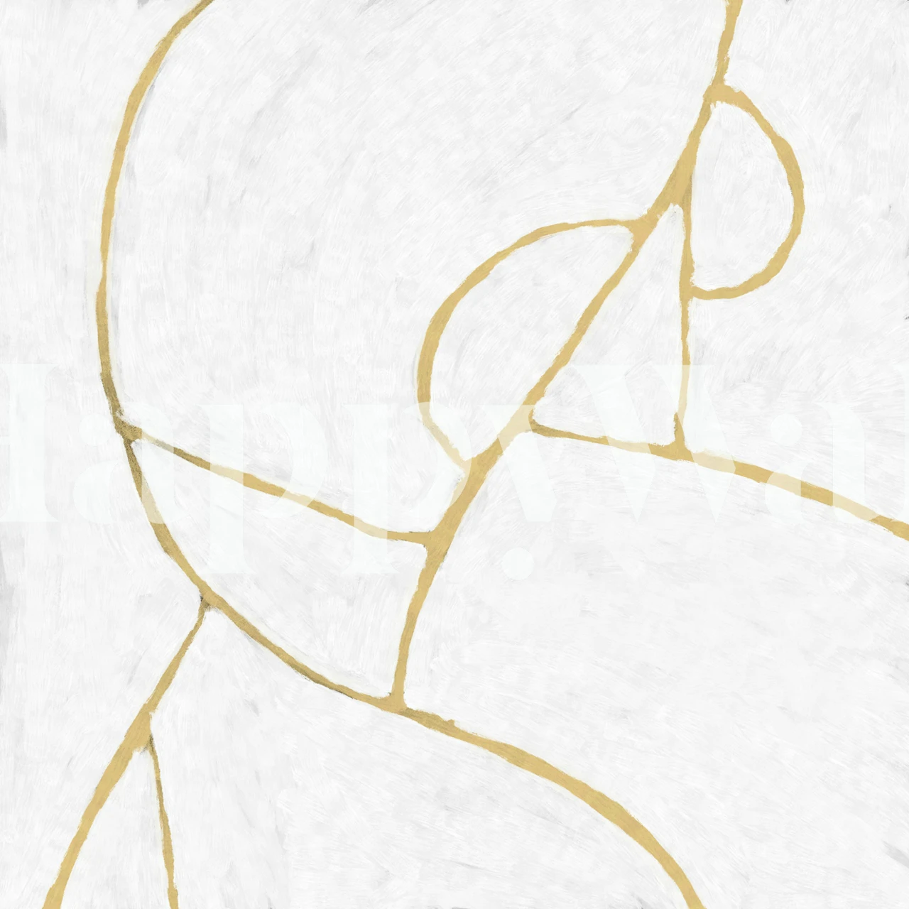 Minimalist geometric wall mural with gold lines on a white background