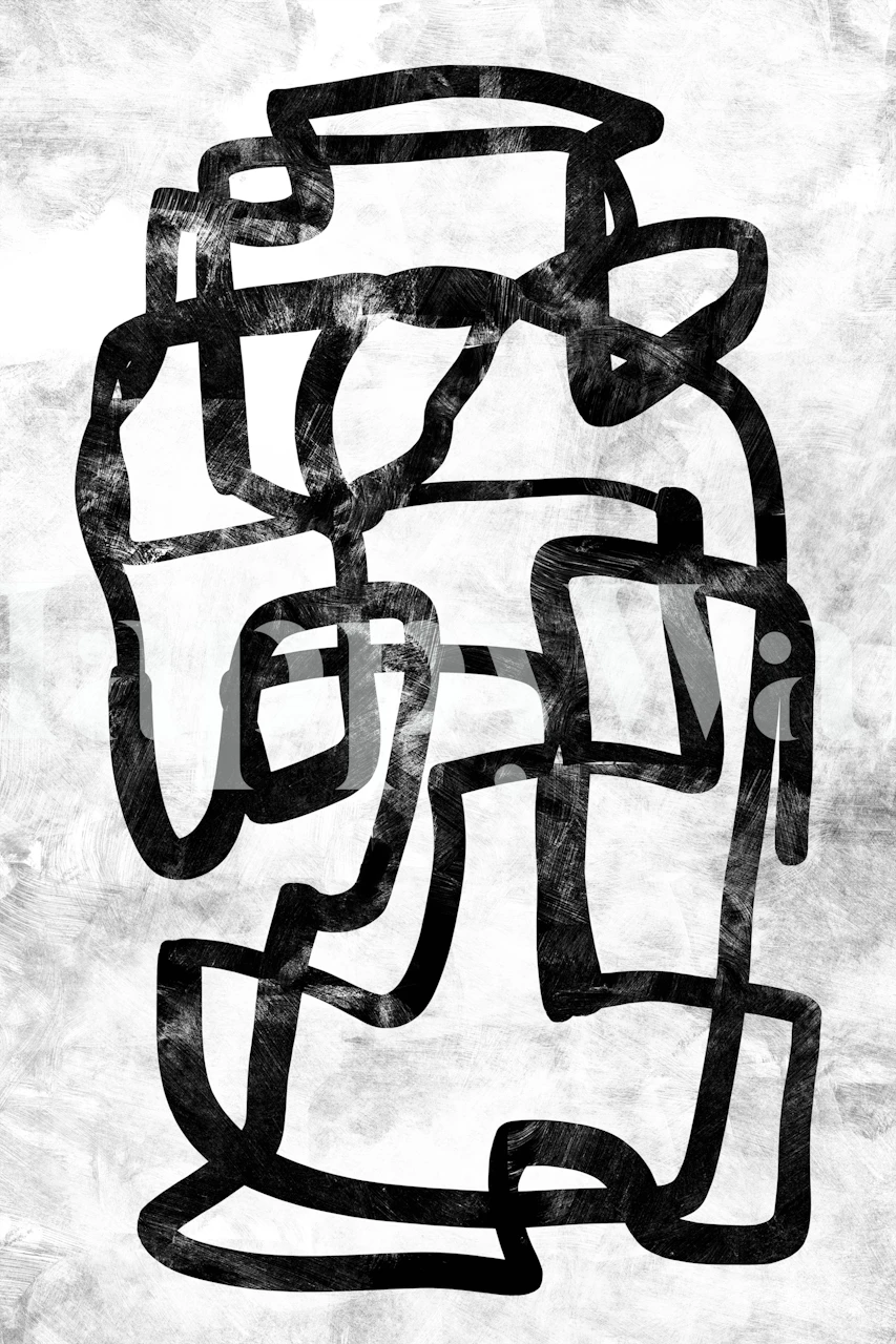 Abstract black and white line patterns on textured wallpaper