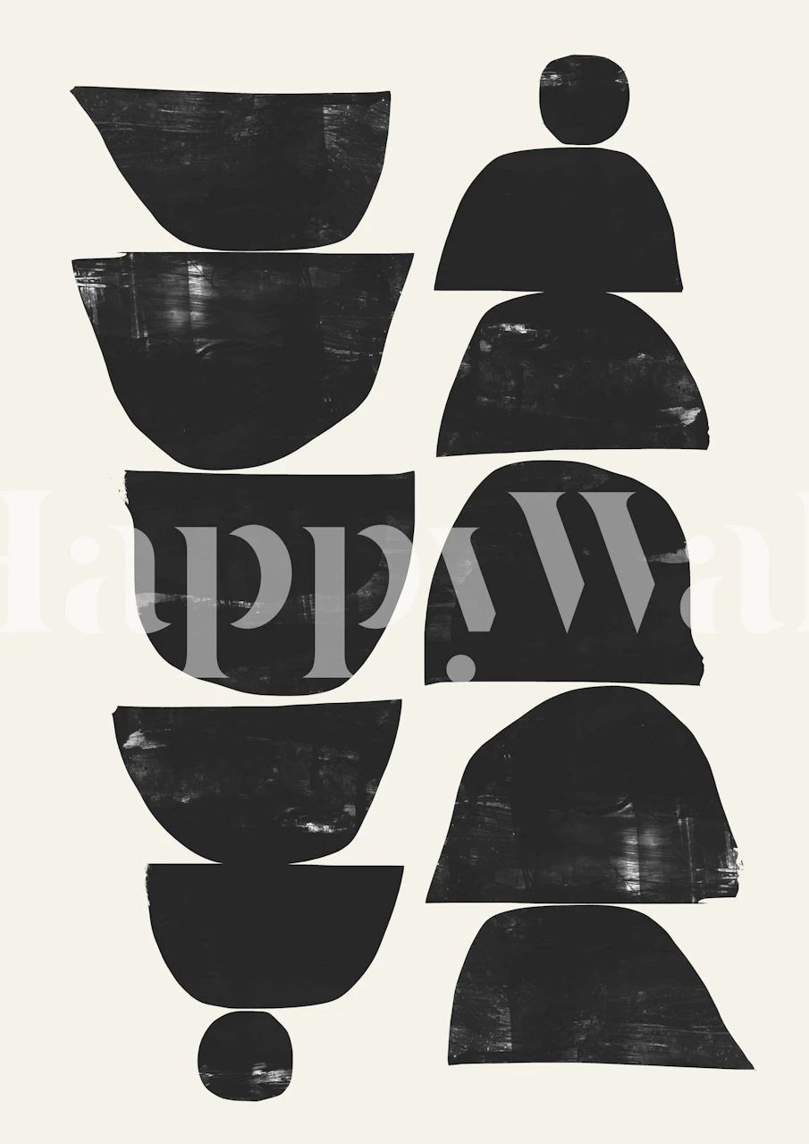 Stylized black botanical shapes on a white background wall mural