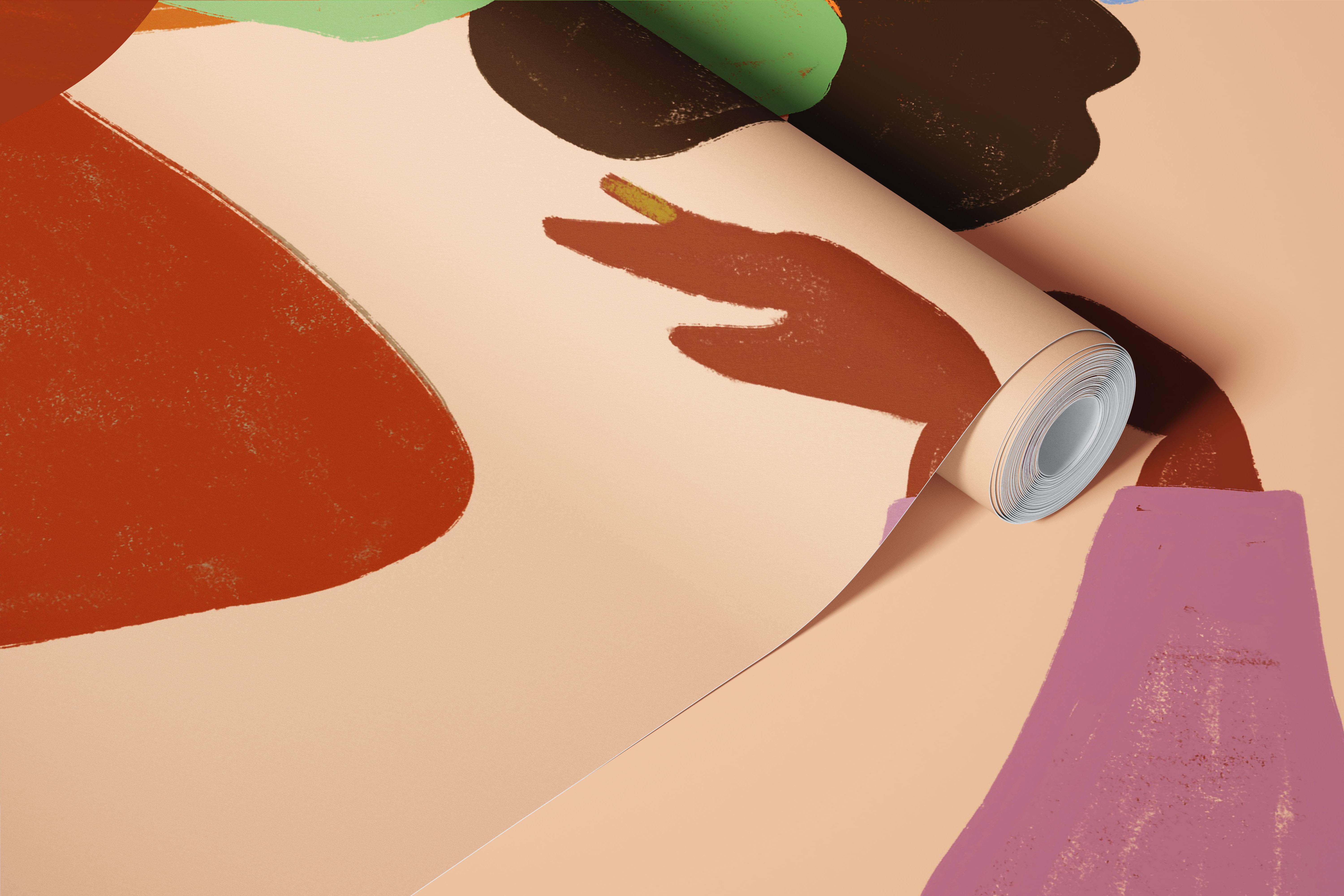 Personnages dansants avec des tons pastel et motifs graphiques wallpaper