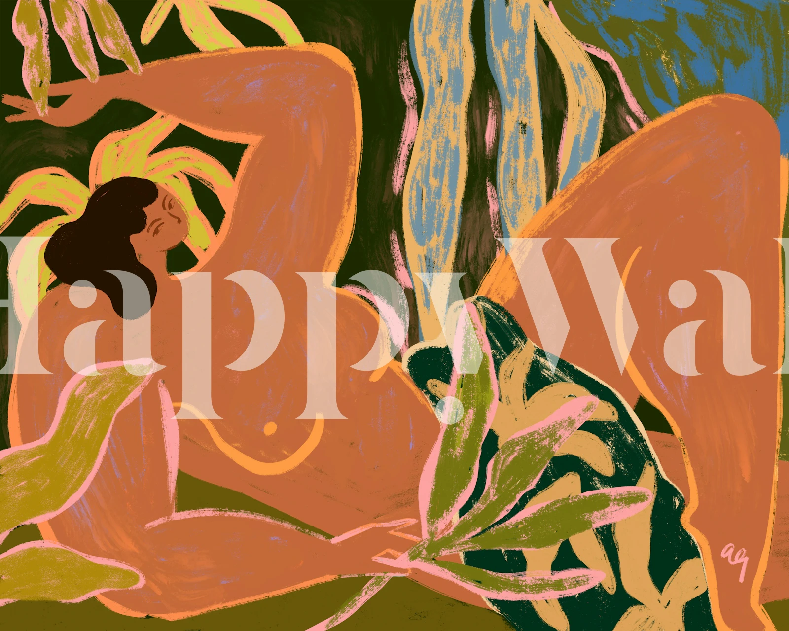 Beautiful lazy wallpaper displayed in a room