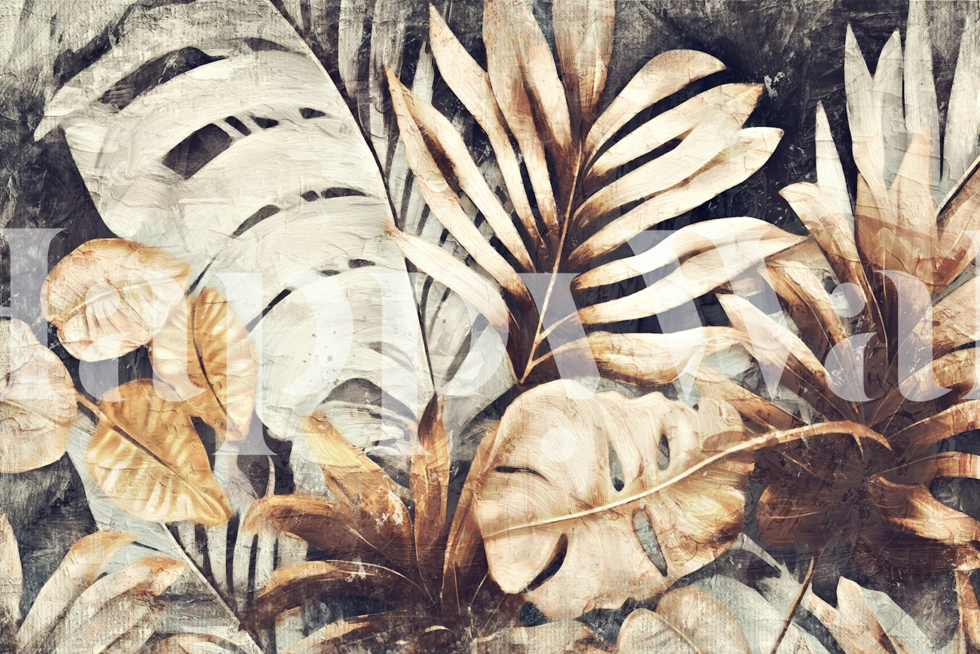 Zidna slika s uzorkom tropskog lišća u tonovima sepije