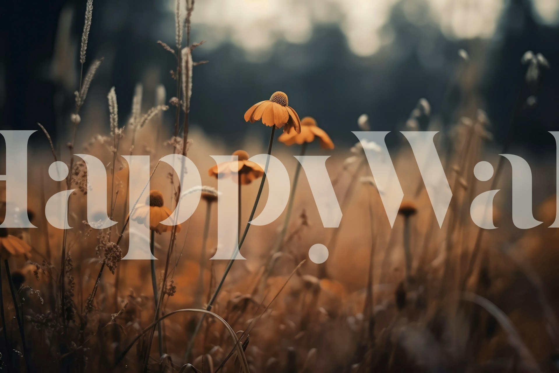 Orange floral wallpaper featuring vibrant blooms and greenery