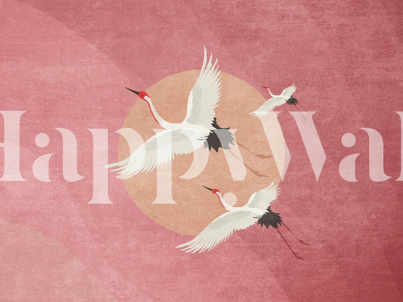 Cranes in flight wall mural by Bohonewart on blush background