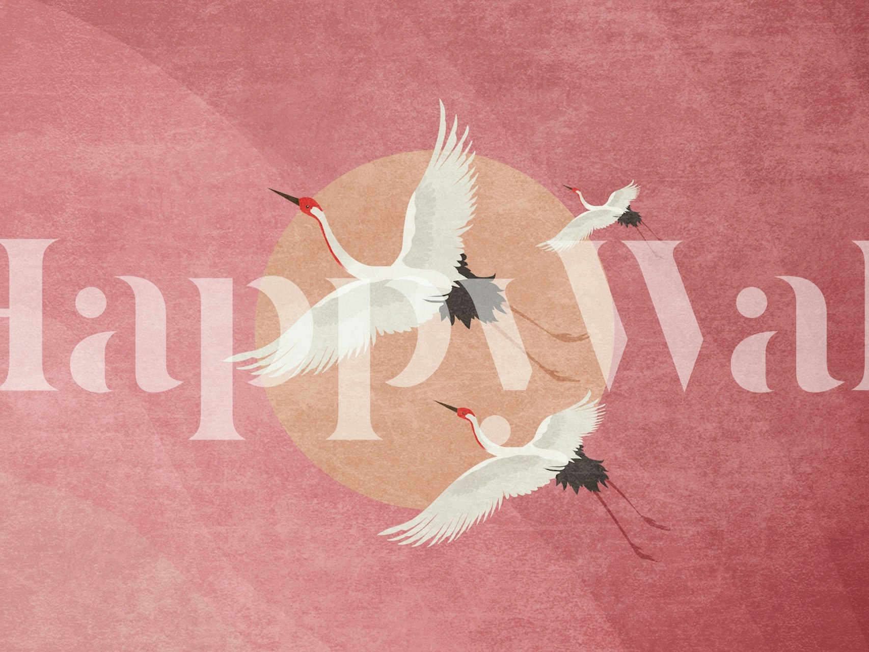 Cranes in flight wall mural by Bohonewart on blush background