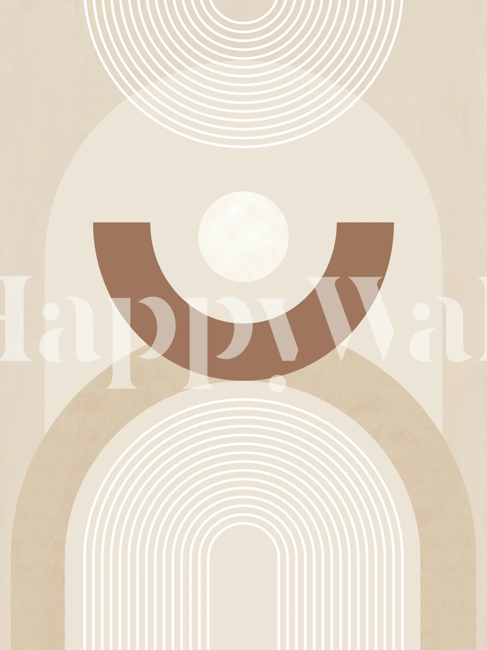 Beige Mid Century Poster No1 wall mural with abstract shapes