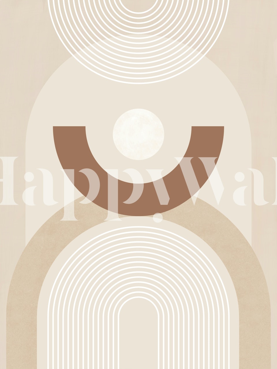 Beige Mid Century Poster No1 wall mural with abstract shapes