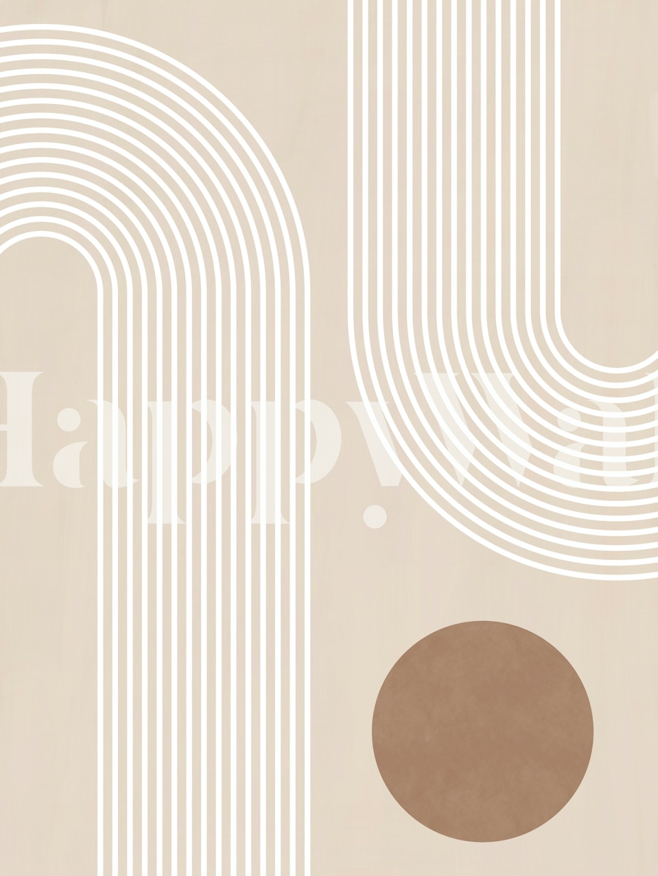 Beige Arc Poster No1 wall mural with abstract curved lines and circle