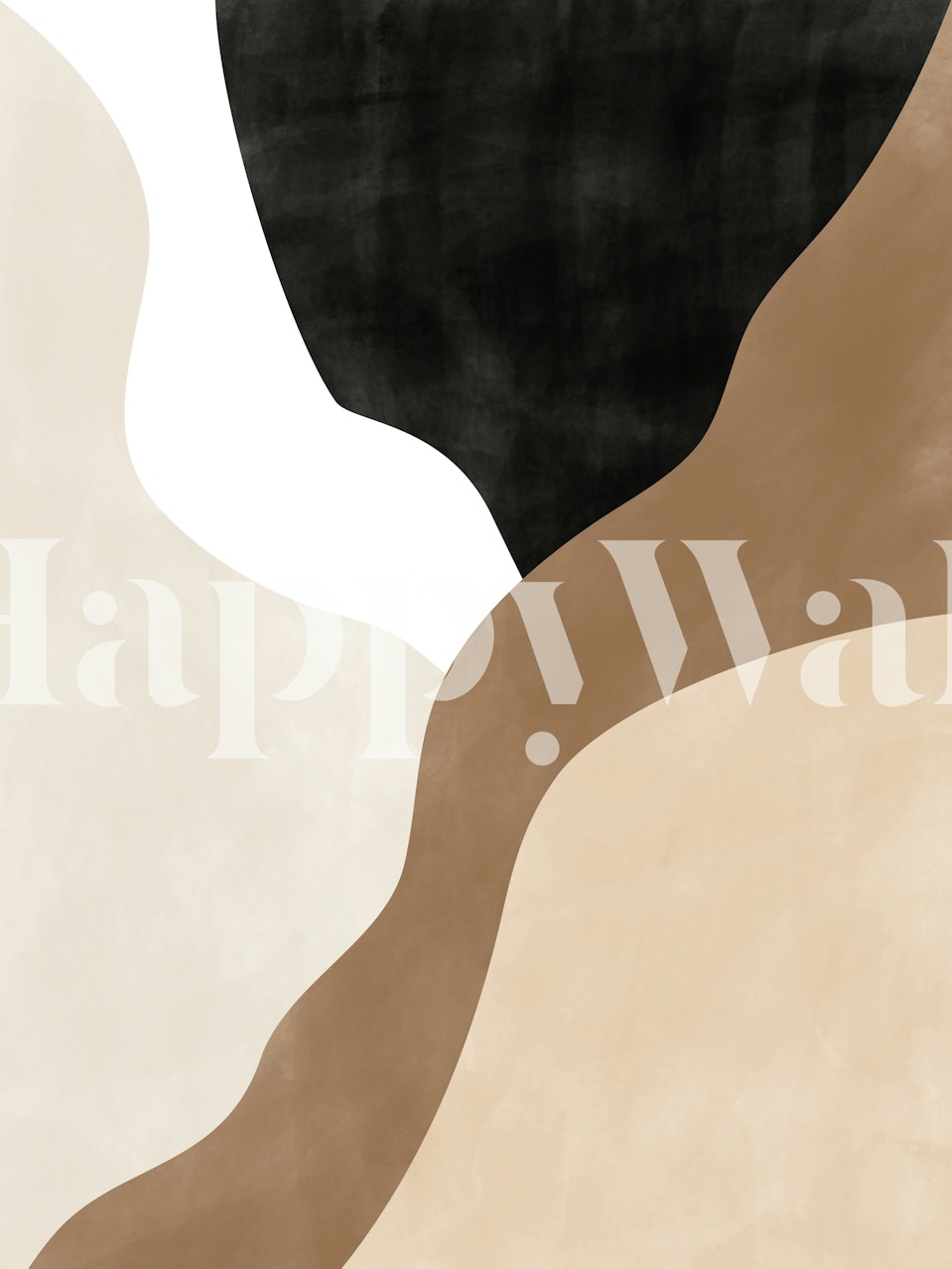 Abstract wall mural with beige and brown shapes