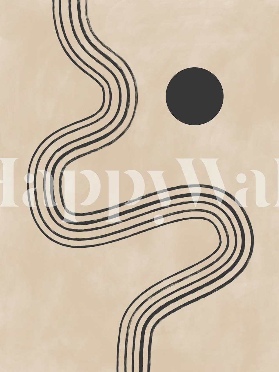 Abstract beige wallpaper with black lines and a circle