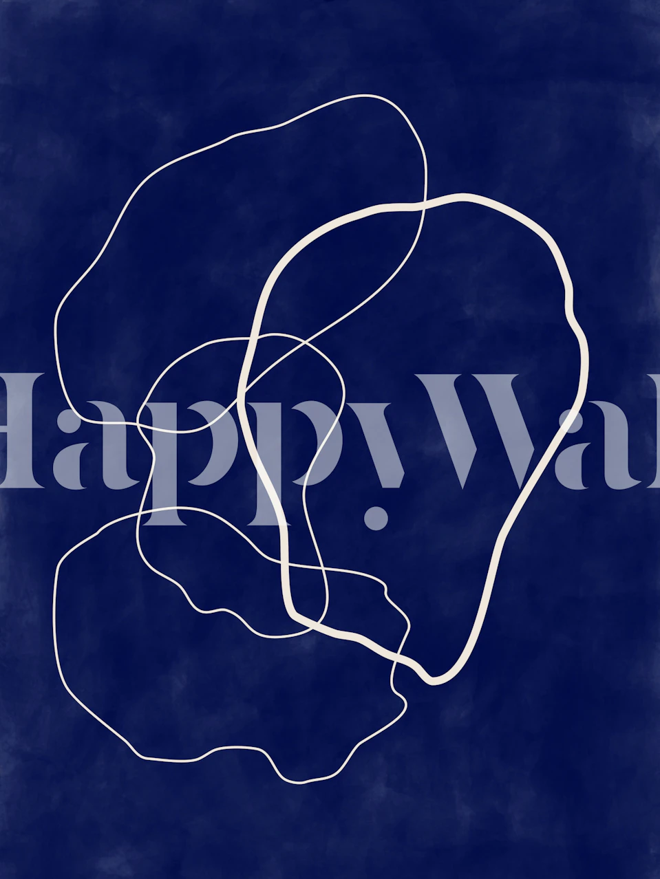 Abstract white line art on indigo background wall mural