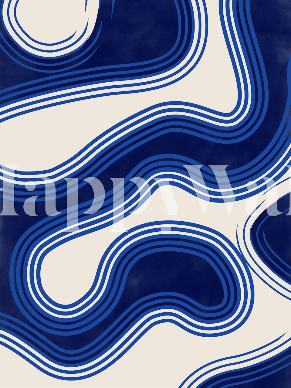 Abstract line wave pattern in blue and cream wallpaper