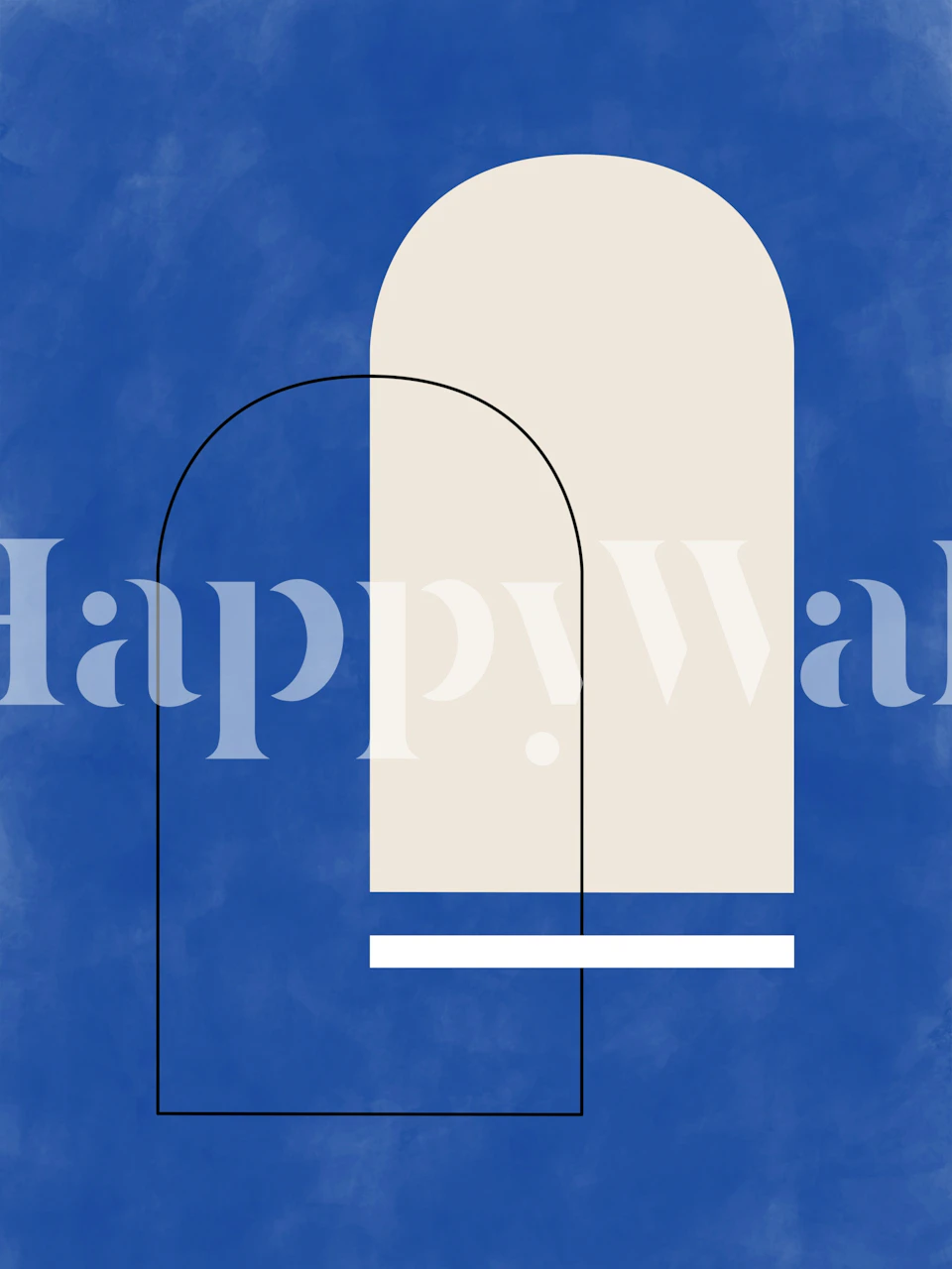 Geometric blue and cream shapes with outlines wallpaper