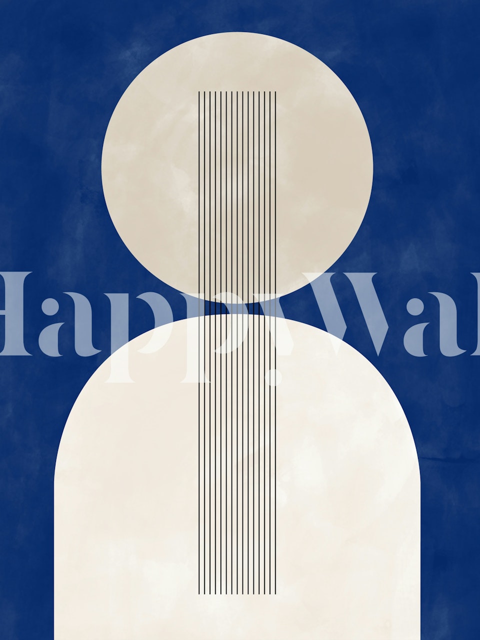 Abstract indigo wall mural with white geometric shapes