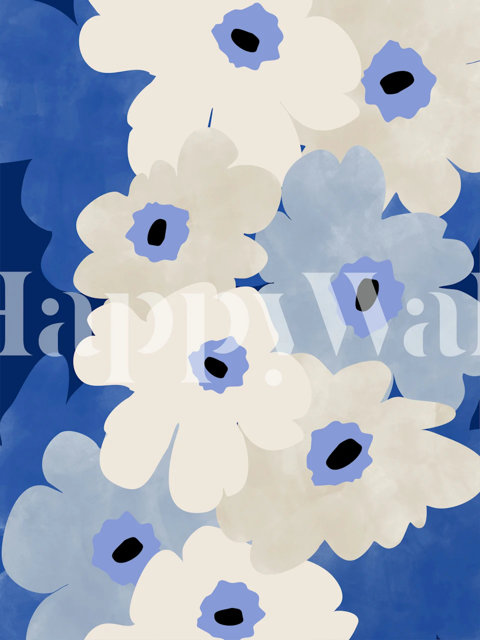 Mural de parede floral índigo e branco em proporção de 3x4