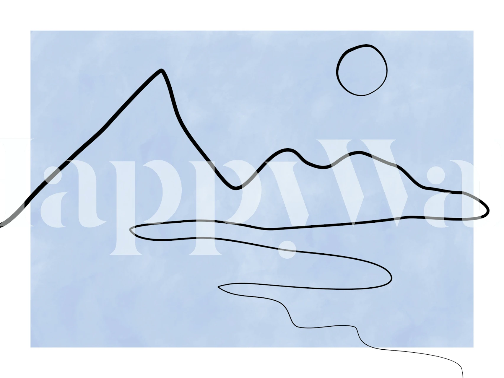 Indigo mountain landscape outline on a pale blue background wall mural