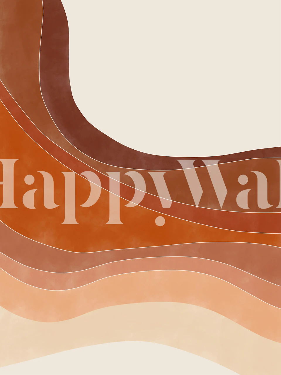 Terracotta-inspired abstract wall mural with smooth waves and earth tones