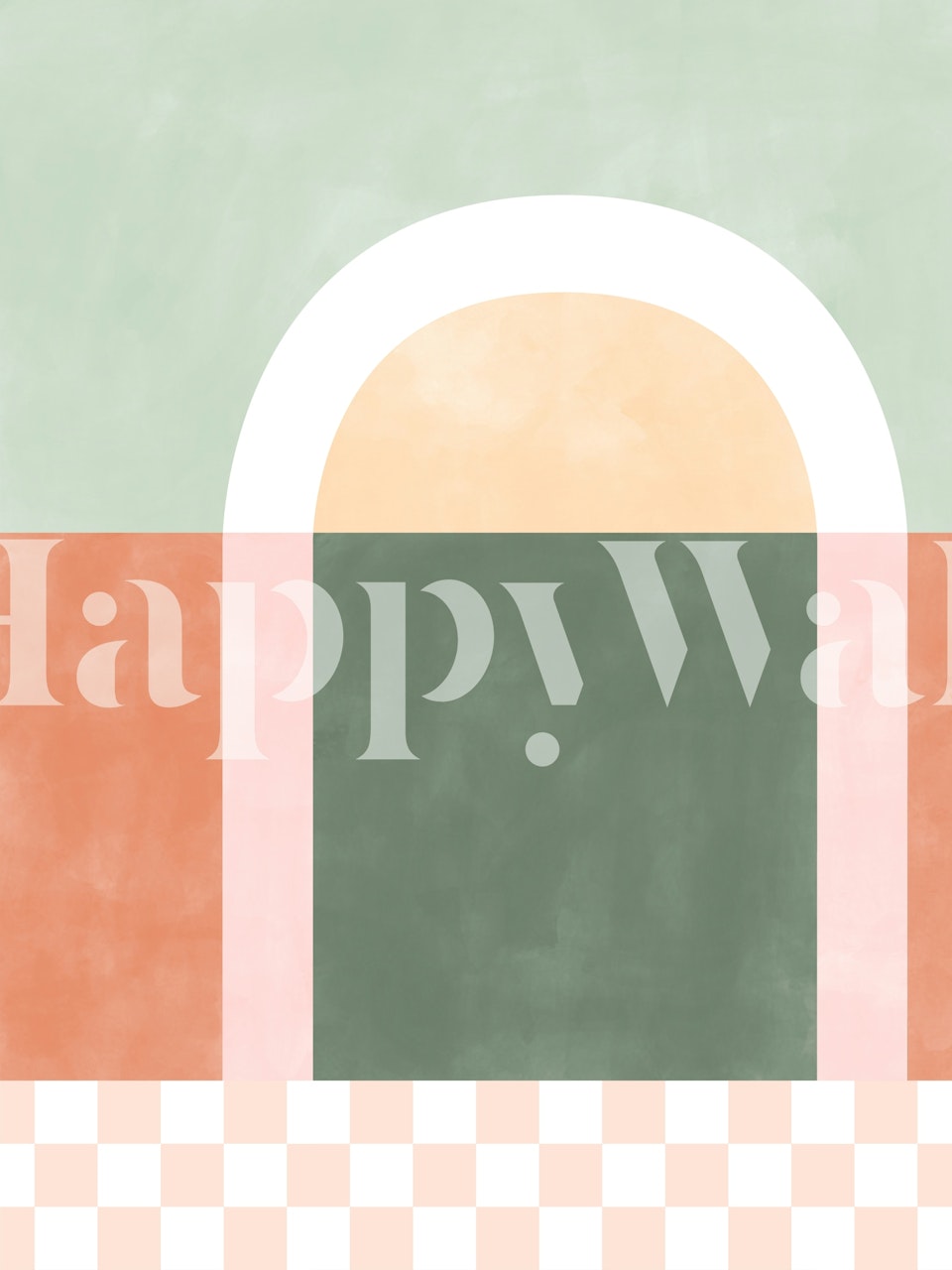 Fotomural vinílico de parede geométrico rosa pastel e verde com padrão xadrez