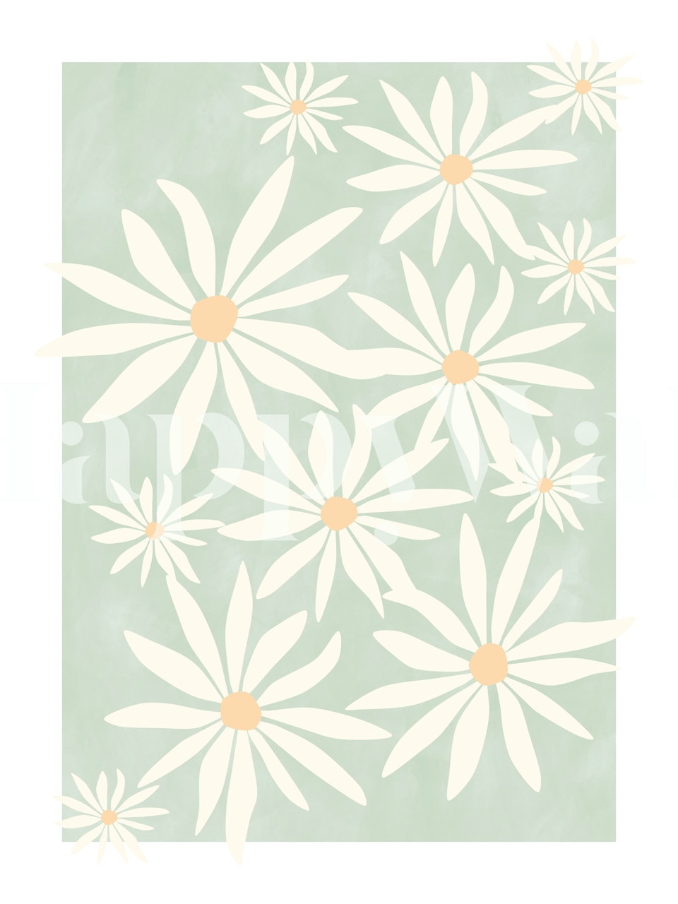 Daisy flower patterns on mint green background wallpaper
