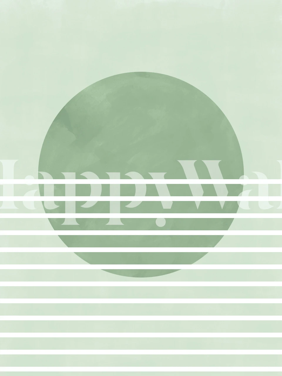 Grüne Tapete mit einem großen Kreis und weißen Streifen, minimalistischer Stil