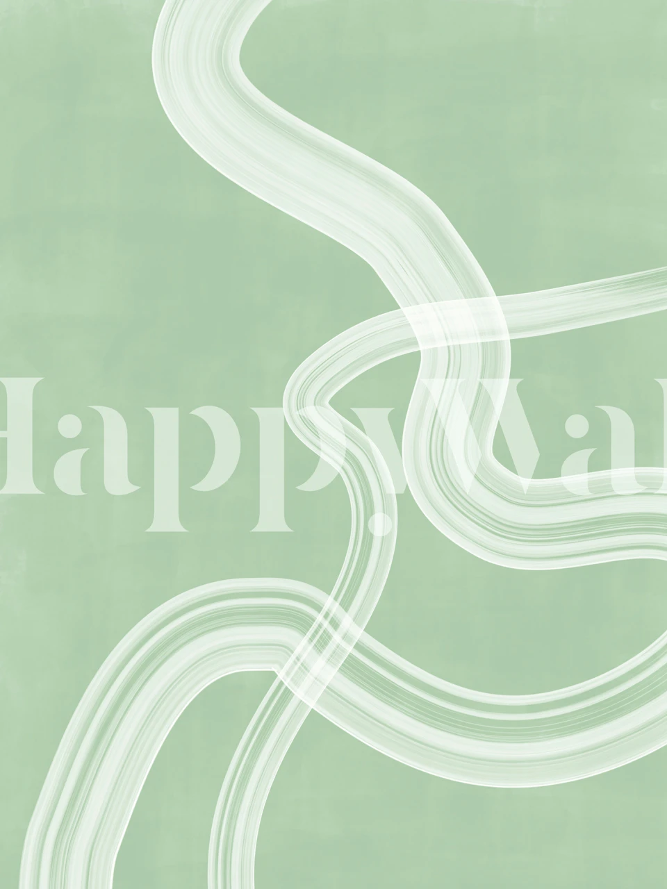 Soft green wall mural with abstract wavy lines design