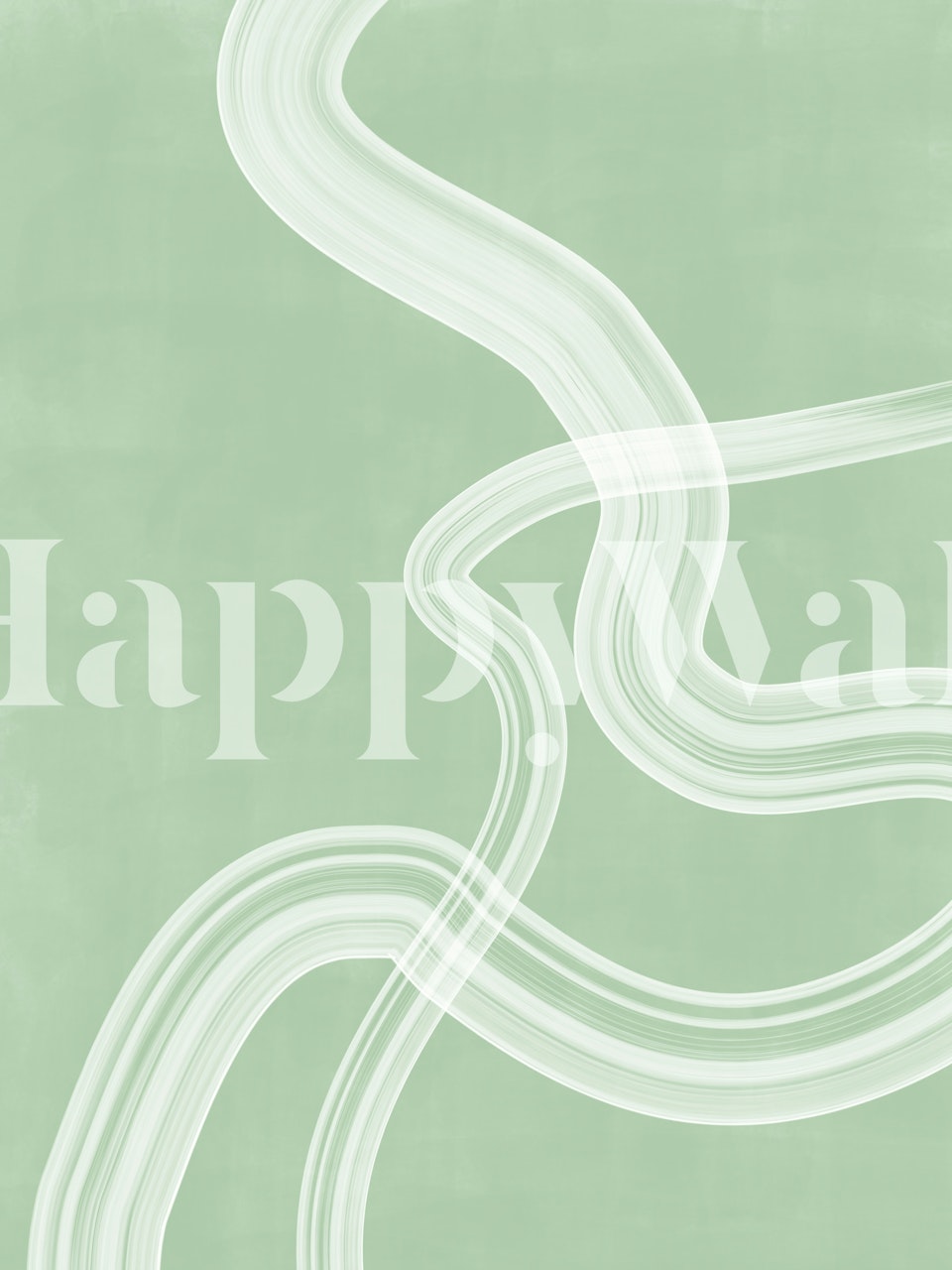 Soft green wall mural with abstract wavy lines design