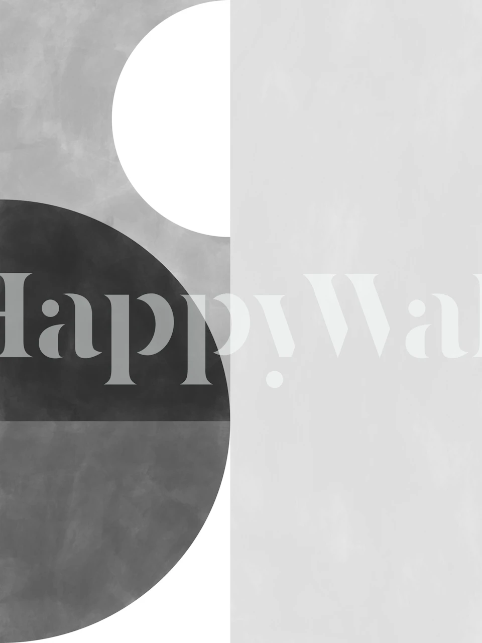 Geometrisches abstraktes Wandbild in Schwarz und Weiß mit kreisförmigem Motiv und kontrastierenden Farbtönen.