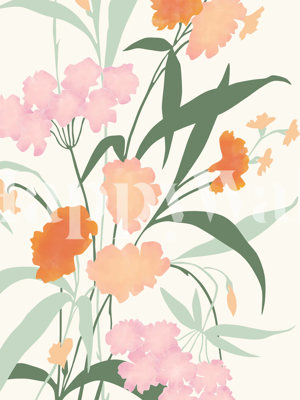 Abstract floral wall mural in yellow, pink, green on happywall.com