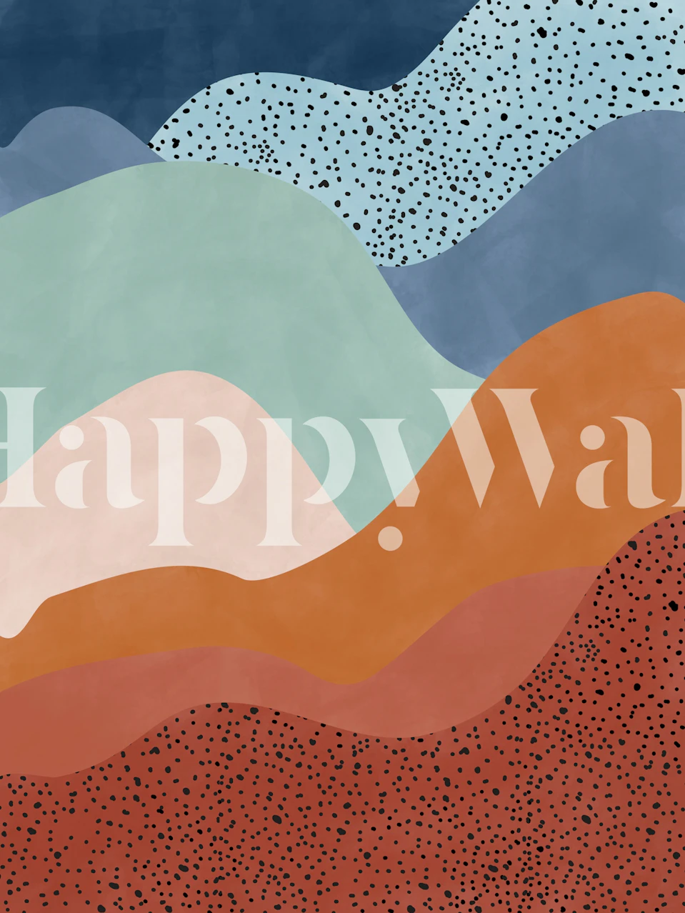 abstract landscape wall mural in soothing colors with curved shapes and layers