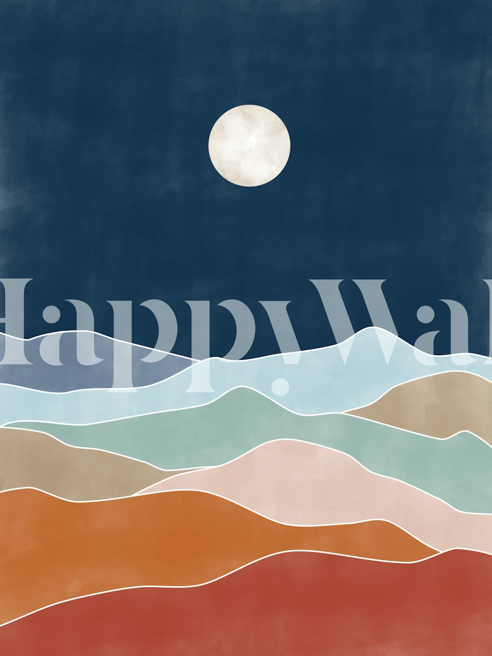 Abstract layered hills under moonlit sky wall mural