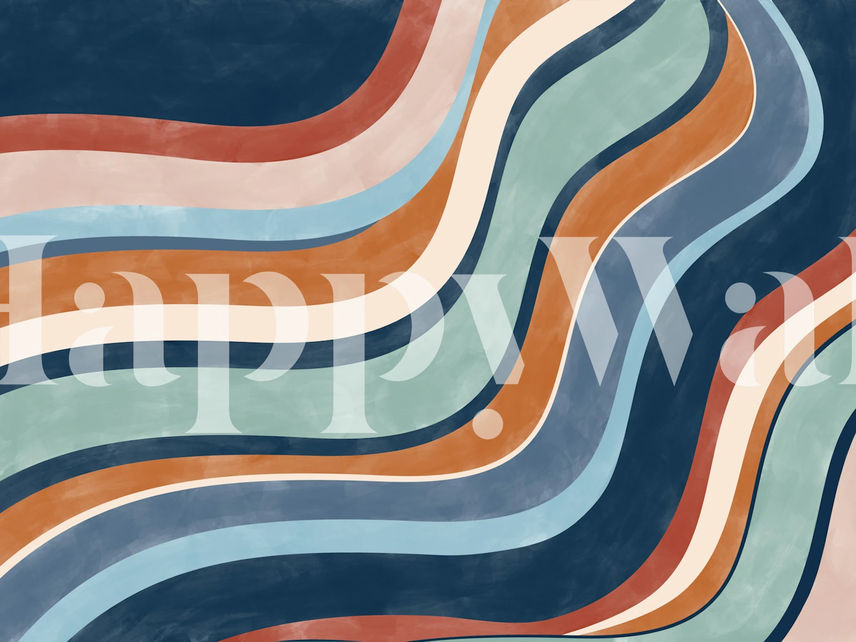 Colorful retro wave pattern in blue, orange, and cream wallpaper