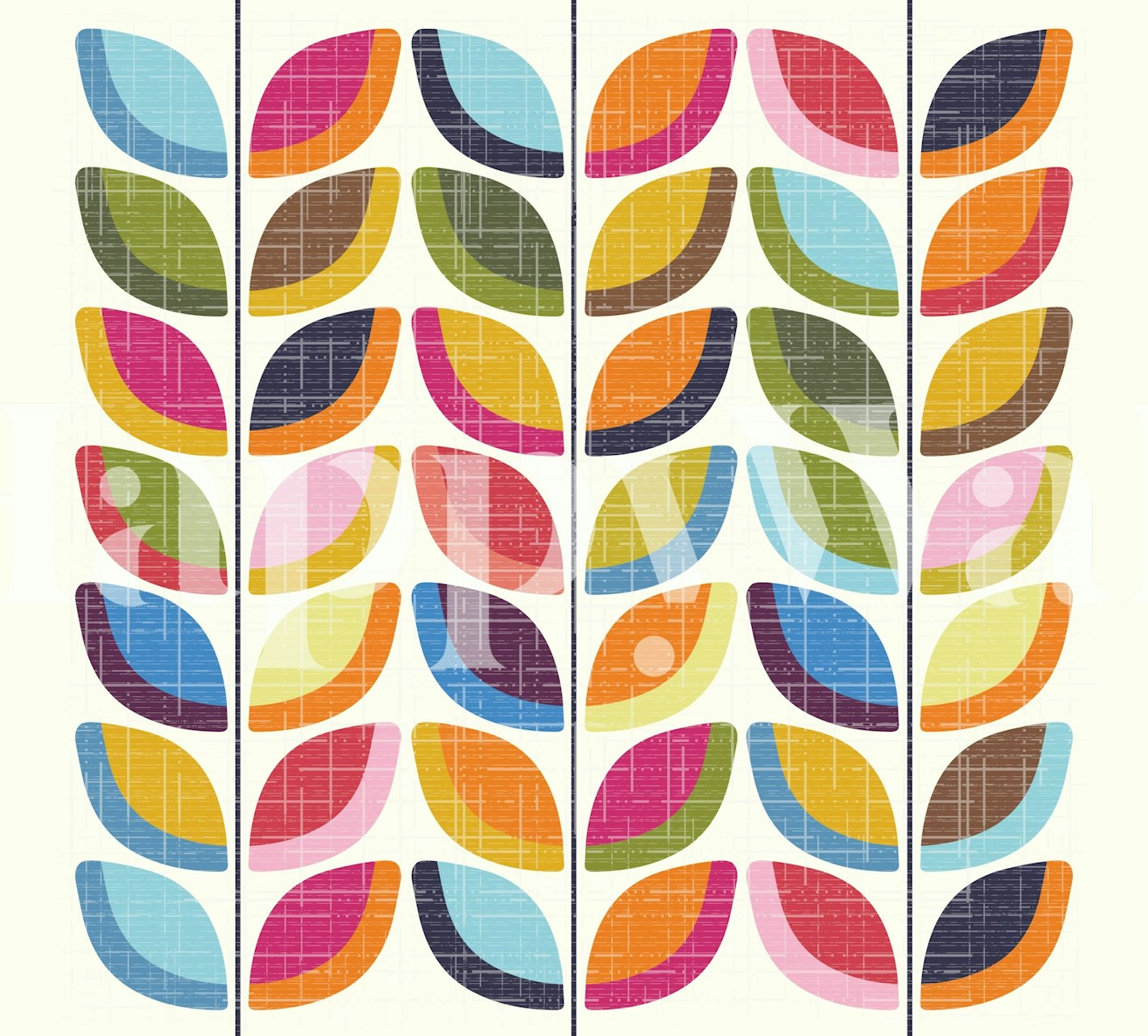 Seinämaalauksessa tyyliteltyjä viiniköynnöskuvioita ja syksyn värisiä lehtikuvioita.