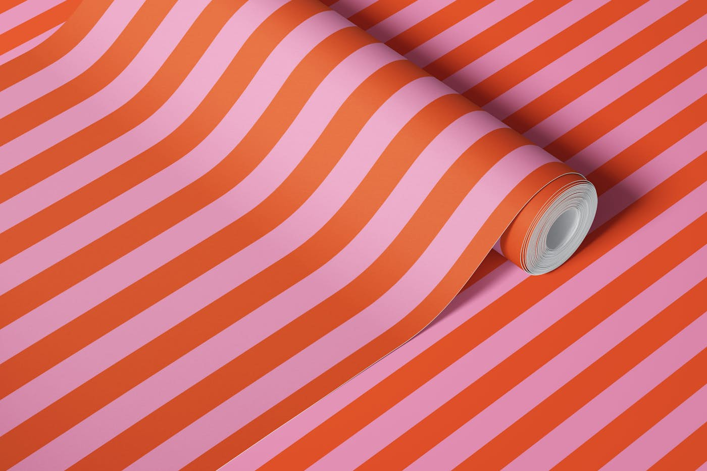 Pink and red awning stripe wallpaper roll