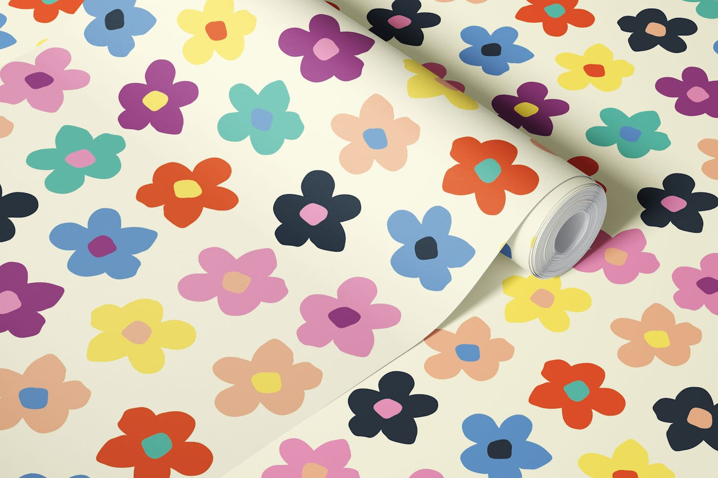 Bold daisy on cream wallpaper roll