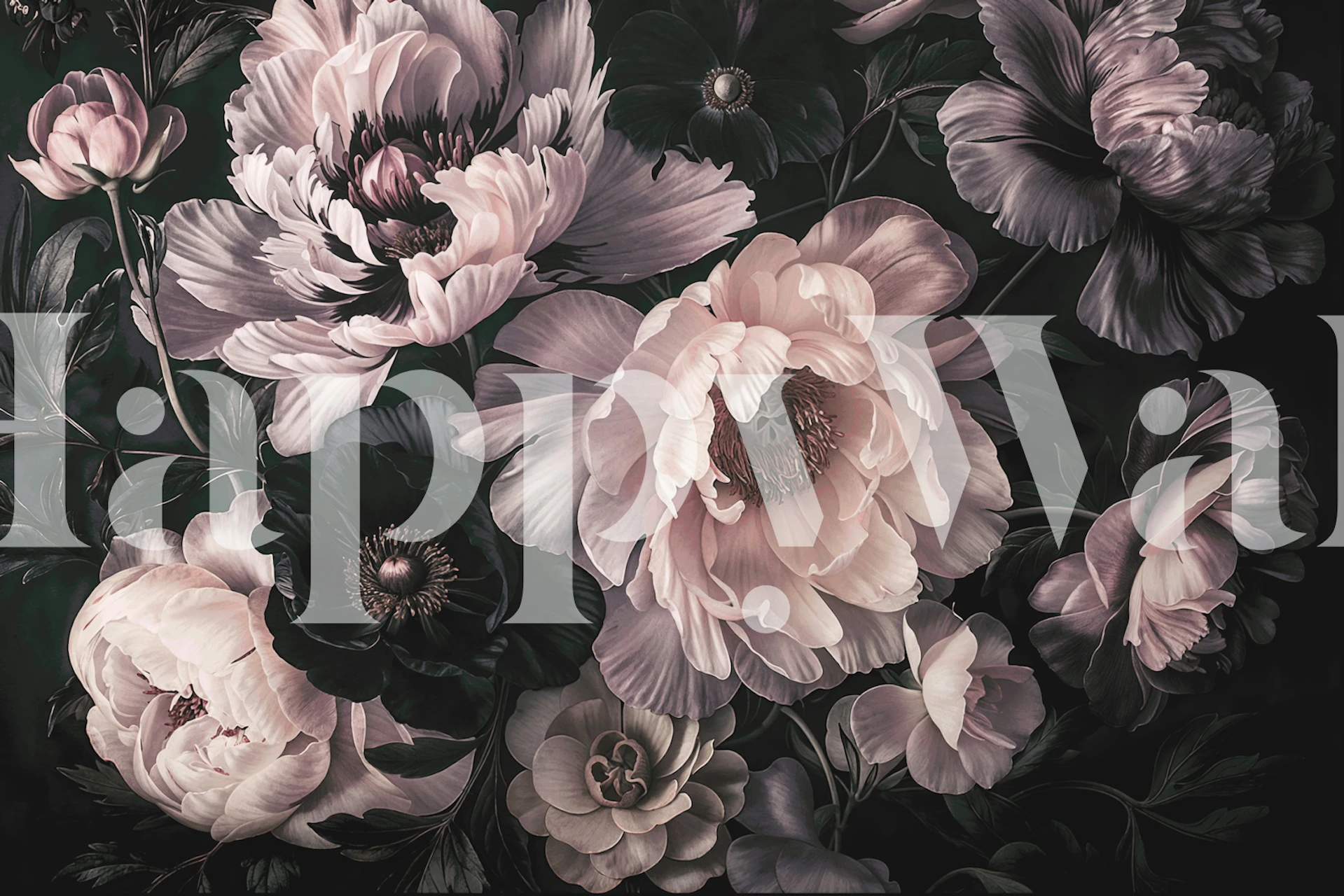Dark moody floral wallpaper in a room