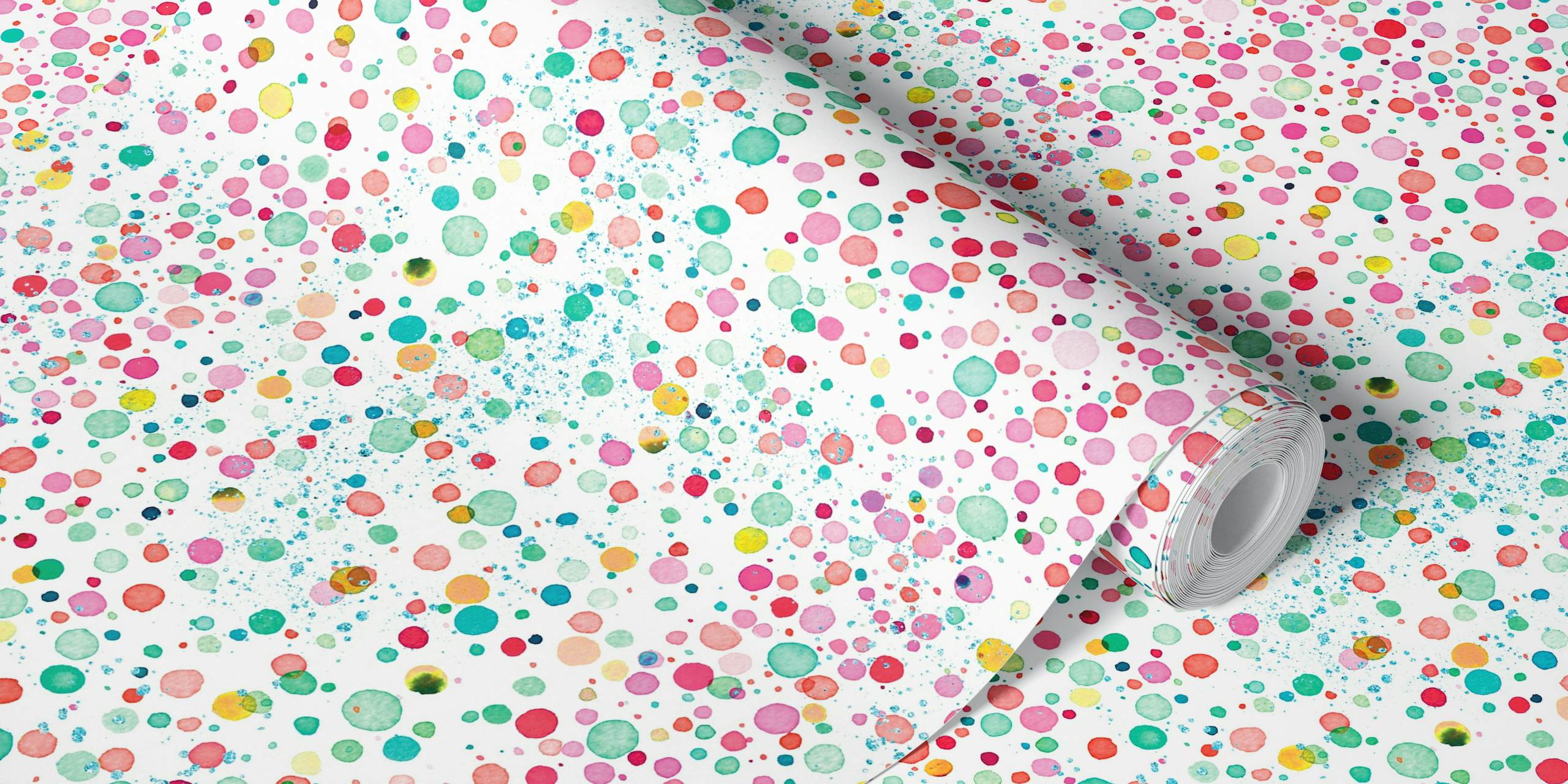 Pink and green confetti bubble pattern wallpaper