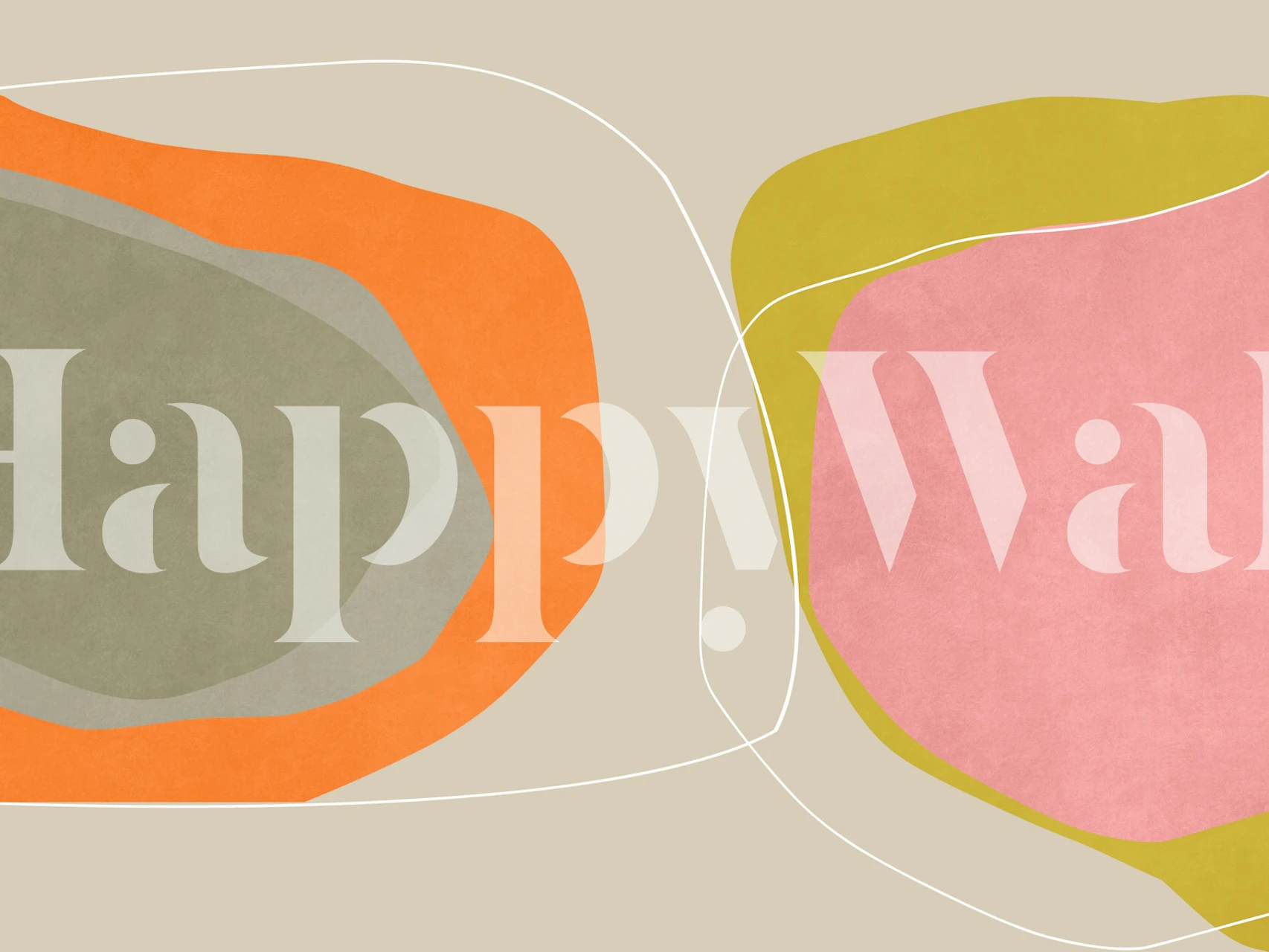 Αφηρημένο παστέλ τοιχογραφία με γεωμετρικά και οργανικά σχήματα που συνδέονται σε πορτοκαλί, ροζ και γκρι, Connecting Objects 1