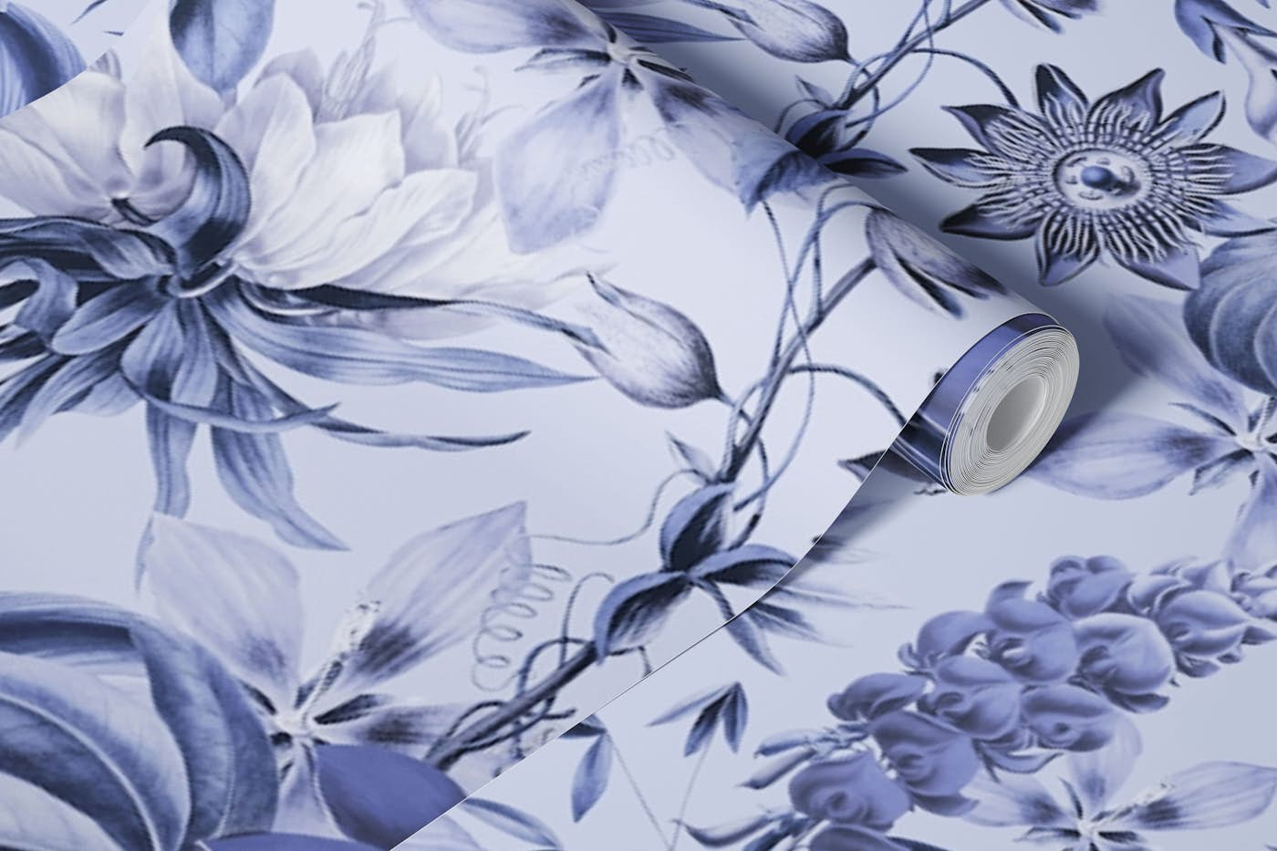 Tropical Bloom Serenade Exotic Florals Blue wallpaper roll