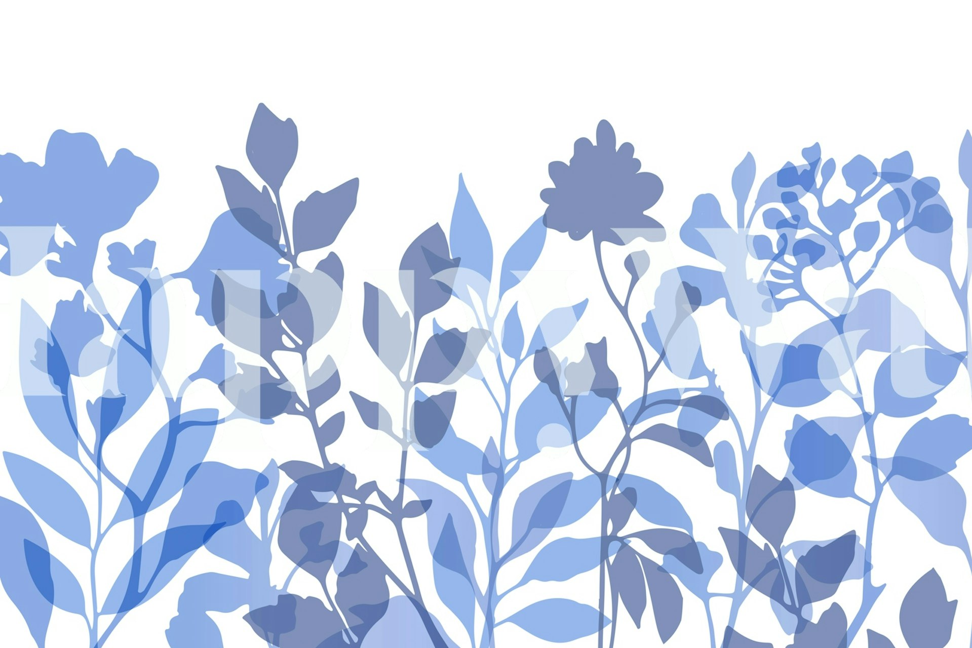 Indigo blue layered leaves floral pattern wallpaper
