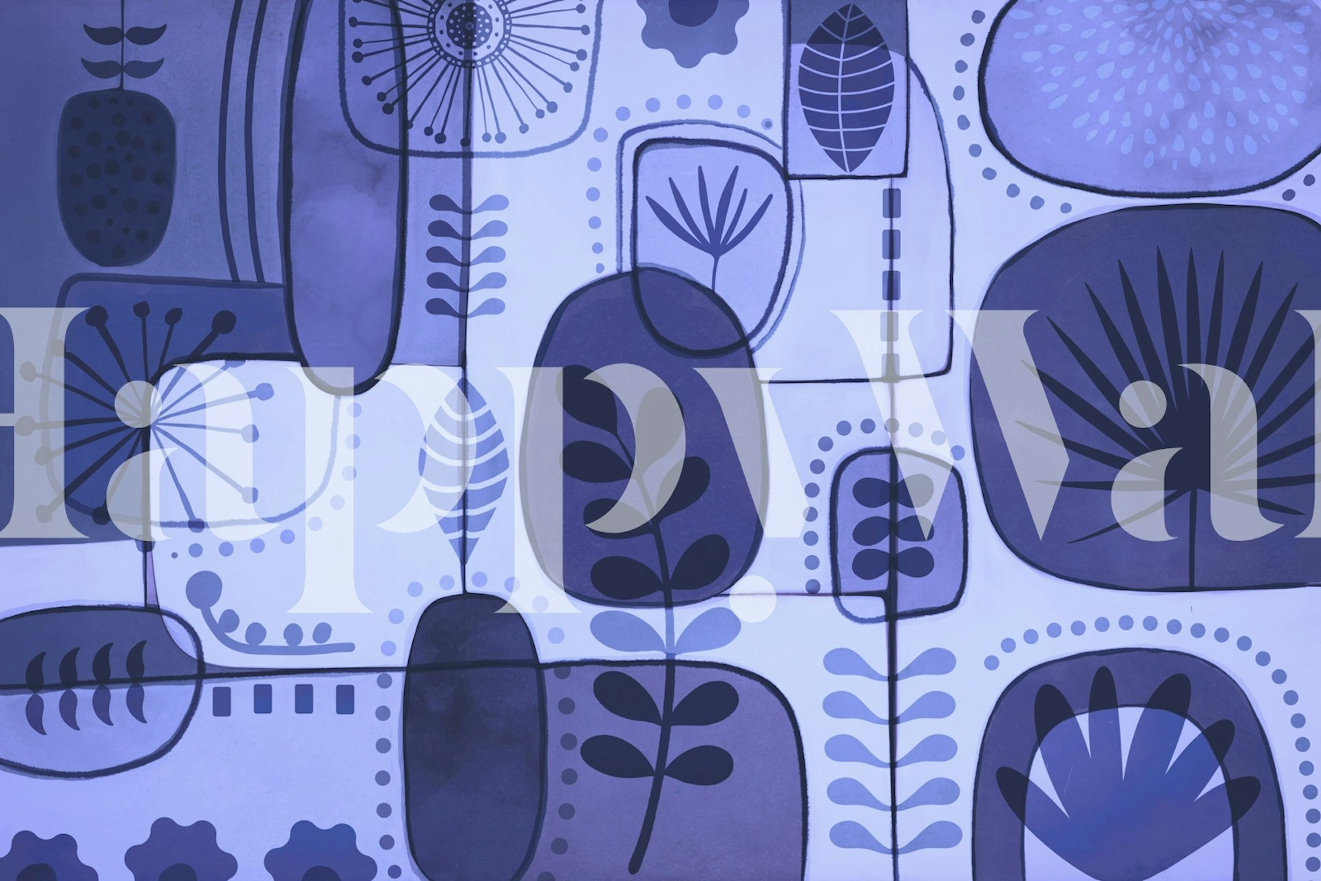 Abstract Botanical Collage Blue tapeta v místnosti